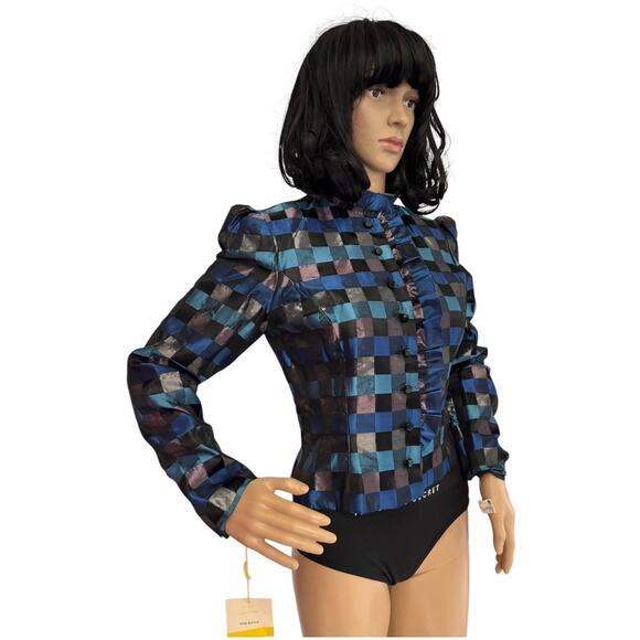NWT Vintage Partique Inc Dorothy Farinae Blue Check Taffeta Jacket size small - Picture 4 of 14